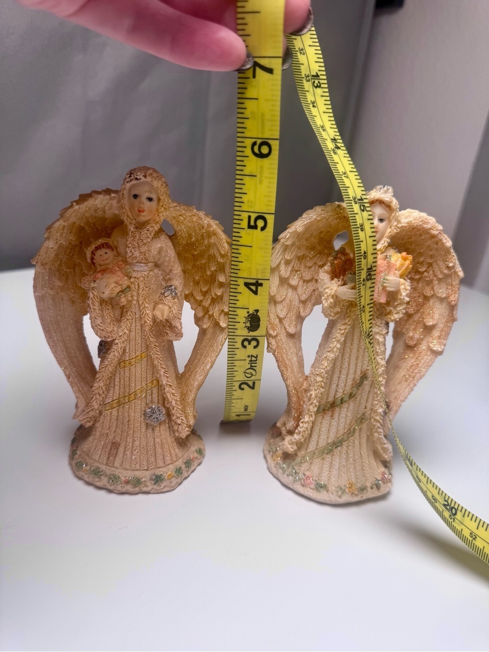 Set of Two Gold Angel Figurines with Child